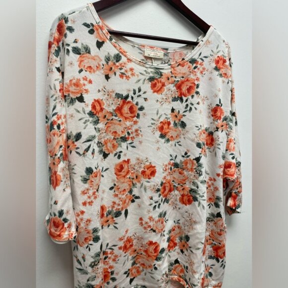 Bobbie Brooks Floral Top Orange &  White Scoop Neck Relaxed Fit 2x - Picture 2 of 4